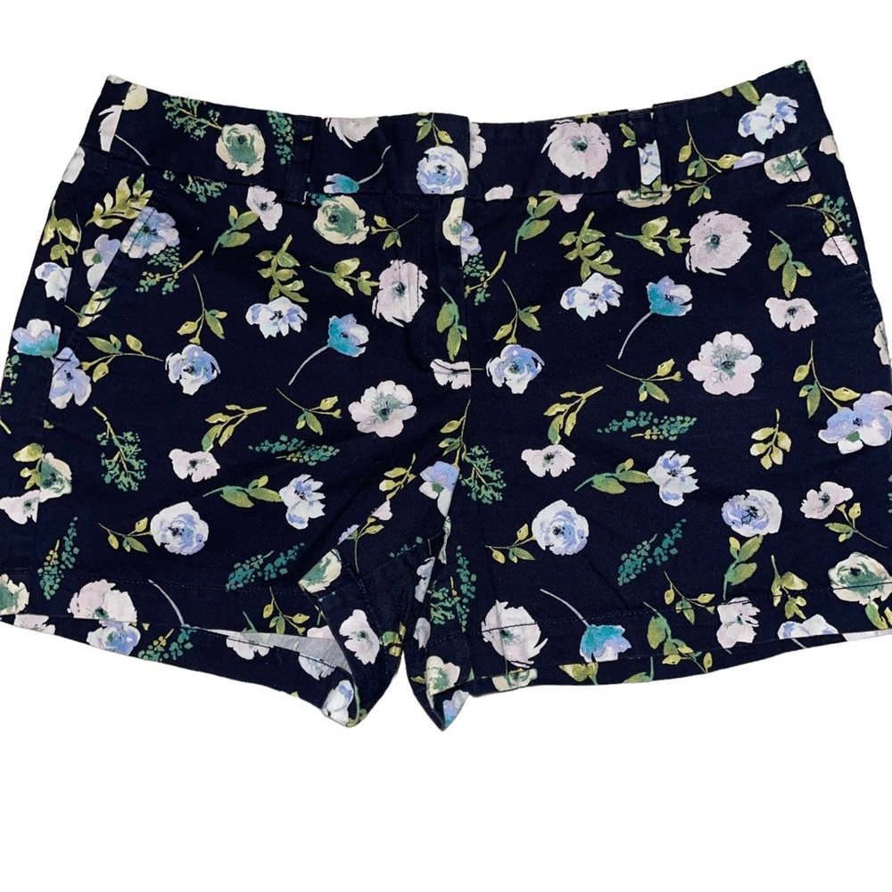 Loft Women’s Floral Shorts Size 10 Navy Blue With White Flowers 100% Cotton